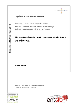 Marc-Antoine Muret, Lecteur Et Éditeur De Térence