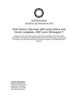 Oral History Interview with Leroy Davis and Cecily Langdale, 2007 June 26-August 7