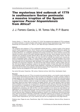 The Mysterious Bird Outbreak of 1779 in Southeastern Iberian Peninsula: a Massive Irruption of the Spanish Sparrow Passer Hispaniolensis from Africa?