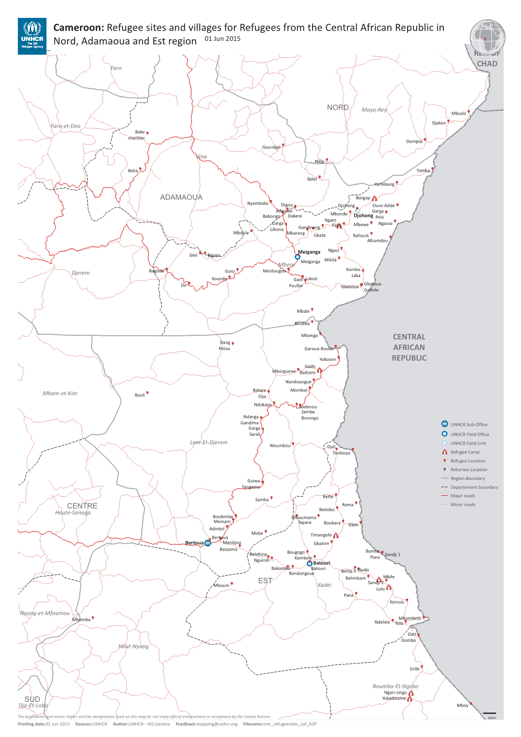 Cameroon: Refugee Sites and Villages for Refugees from the Central African Republic in Nord, Adamaoua and Est Region 01 Jun 2015 REP