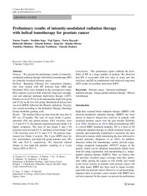 Preliminary Results of Intensity-Modulated Radiation Therapy with Helical Tomotherapy for Prostate Cancer
