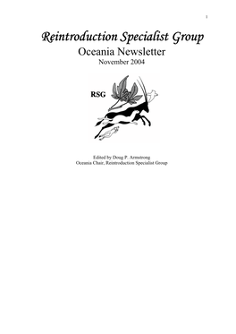 Reintroduction Specialist Group Oceania Newsletter November 2004