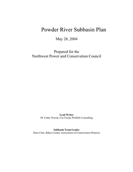 Powder River Subbasin Plan