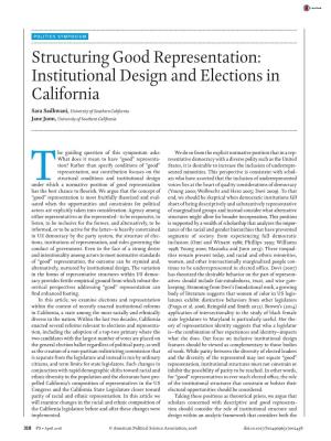 Institutional Design and Elections in California