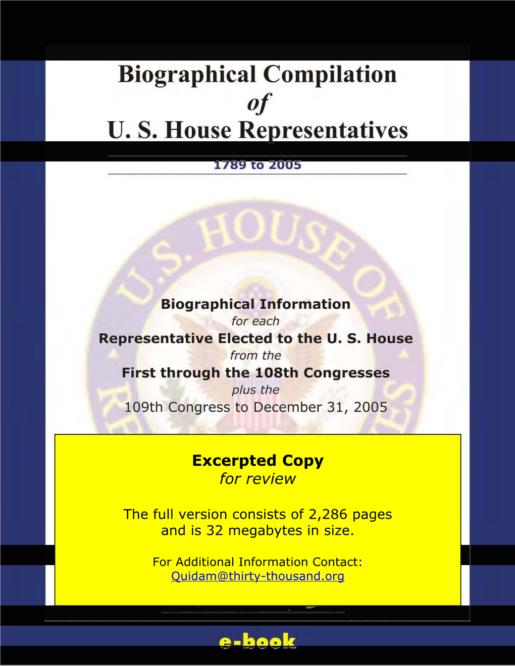 EXCERPT: Biographical Compilation of U. S. House Representatives