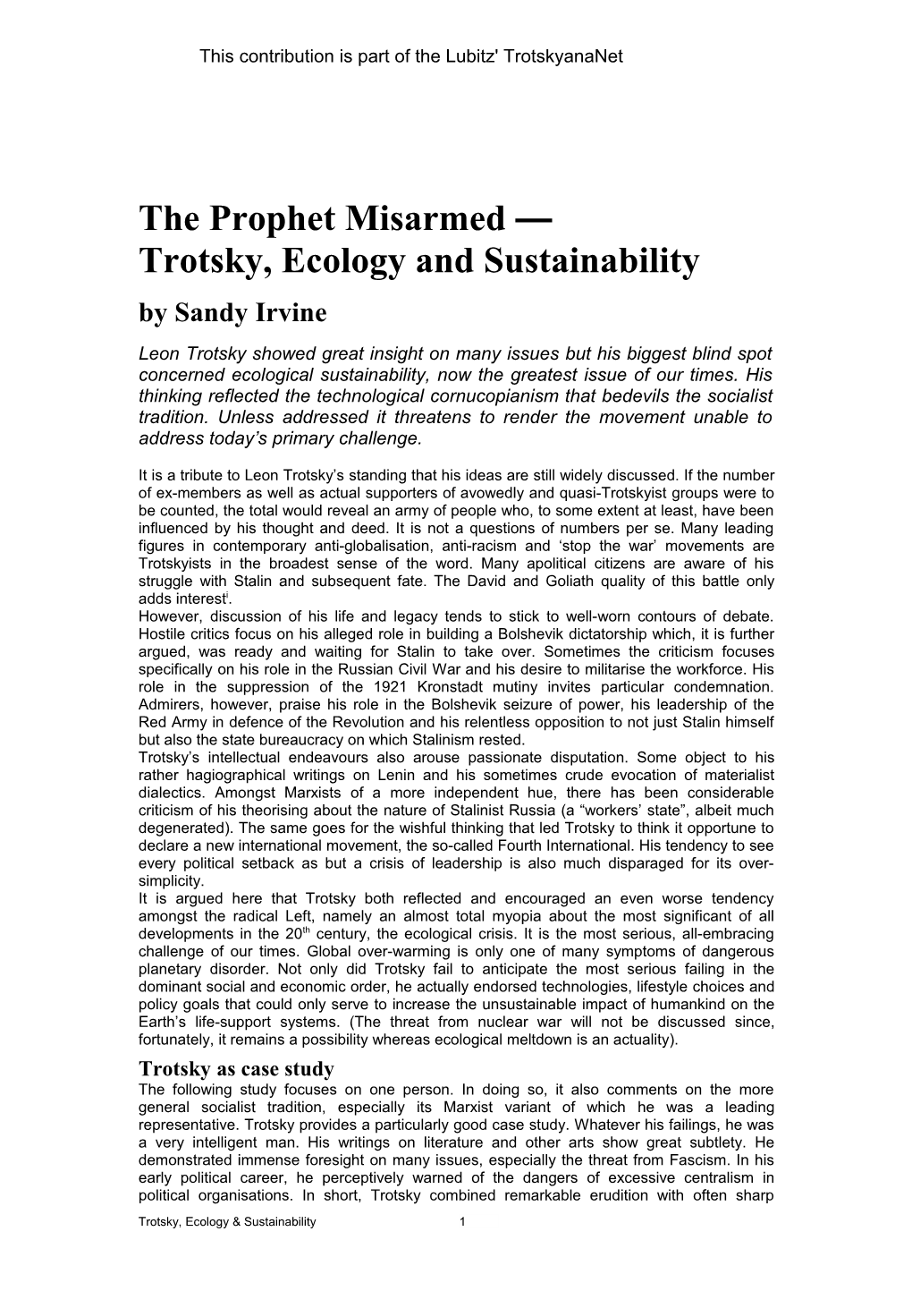 Sandy Irvine: the Prophet Misarmed — Trotsky, Ecology and Sustainability