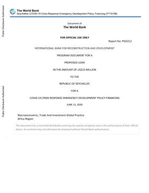 The World Bank Seychelles COVID-19 Crisis Response Emergency Development Policy Financing (P174198)