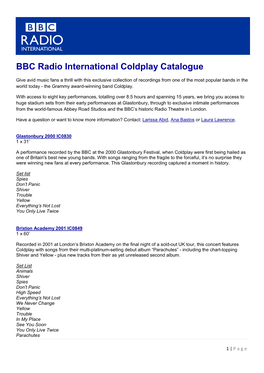 BBC Radio International Coldplay Catalogue