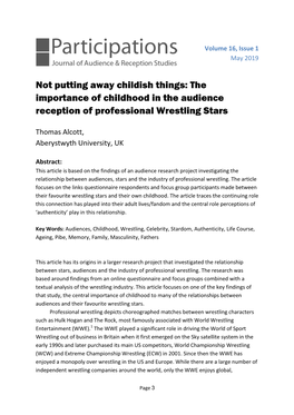 Not Putting Away Childish Things: the Importance of Childhood in the Audience Reception of Professional Wrestling Stars