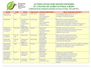 ALTERNATIVES for NEONICOTINOIDS in a RANGE of AGRICULTURAL CROPS (Collected from National Extension Services in Italy, UK and NL)