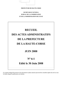 Recueil Des Actes Administratifs De La Prefecture De La Haute-Corse