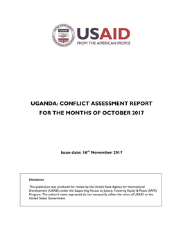 Uganda: Conflict Assessment Report for the Months of October 2017