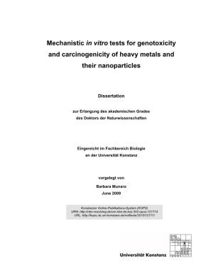 Mechanistic in Vitro Tests for Genotoxicity and Carcinogenicity of Heavy Metals and Their Nanoparticles