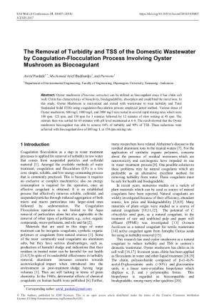 The Removal of Turbidity and TSS of the Domestic Wastewater by Coagulation-Flocculation Process Involving Oyster Mushroom As Biocoagulant