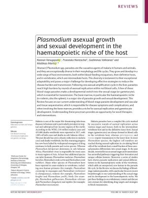 Plasmodium Asexual Growth and Sexual Development in the Haematopoietic Niche of the Host