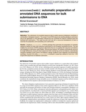 Annonex2embl: Automatic Preparation of Annotated DNA Sequences for Bulk Submissions to ENA Michael Gruenstaeudl1