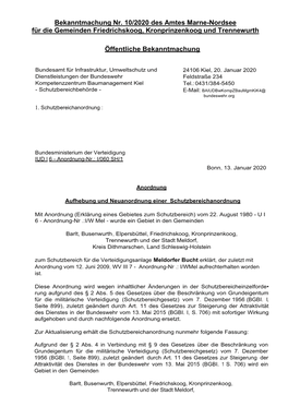 Bekanntmachung Nr. 10/2020 Des Amtes Marne-Nordsee Für Die Gemeinden Friedrichskoog, Kronprinzenkoog Und Trennewurth