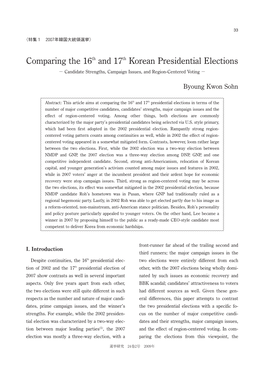 Comparing the 16Th and 17Th Korean Presidential Elections － Candidate Strengths, Campaign Issues, and Region-Centered Voting －