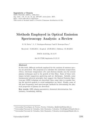 Methods Employed in Optical Emission Spectroscopy Analysis: a Review