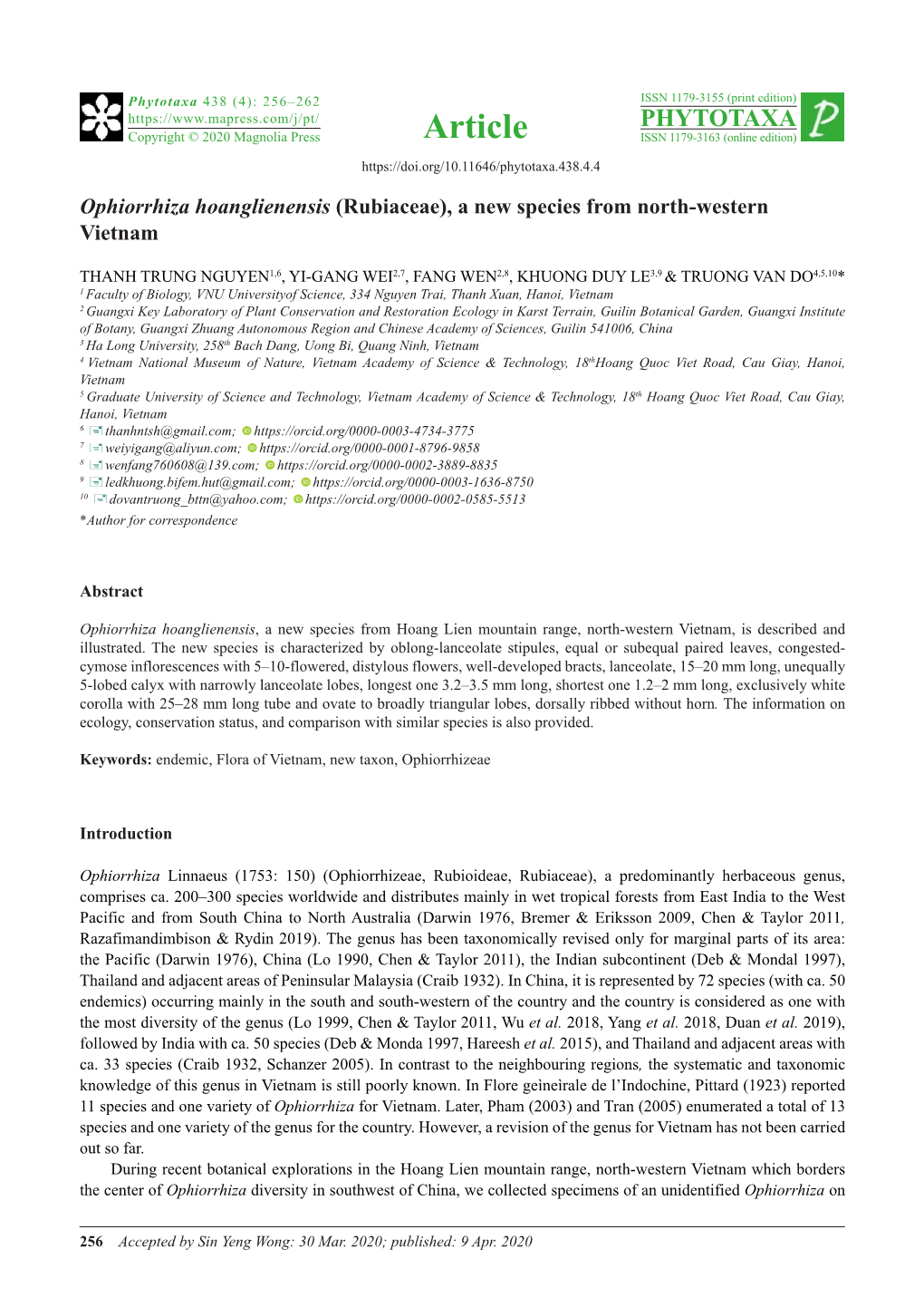 Ophiorrhiza Hoanglienensis (Rubiaceae), a New Species from North-Western Vietnam