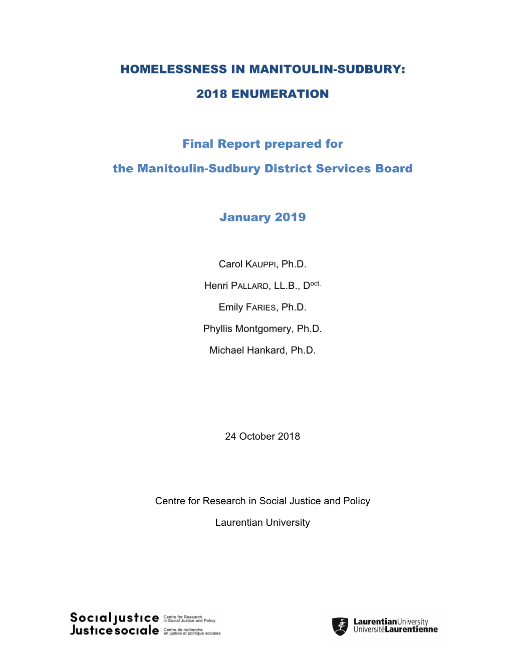 Homelessness 2018 Enumeration Report