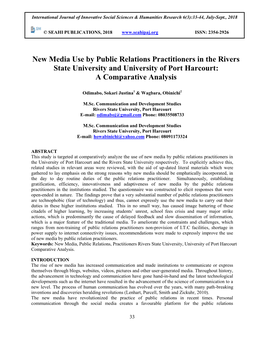 New Media Use by Public Relations Practitioners in the Rivers State University and University of Port Harcourt: a Comparative Analysis