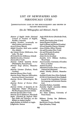 List of Newspapers and Periodicals Cited