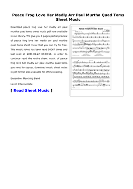 Peace Frog Love Her Madly Arr Paul Murtha Quad Toms Sheet Music