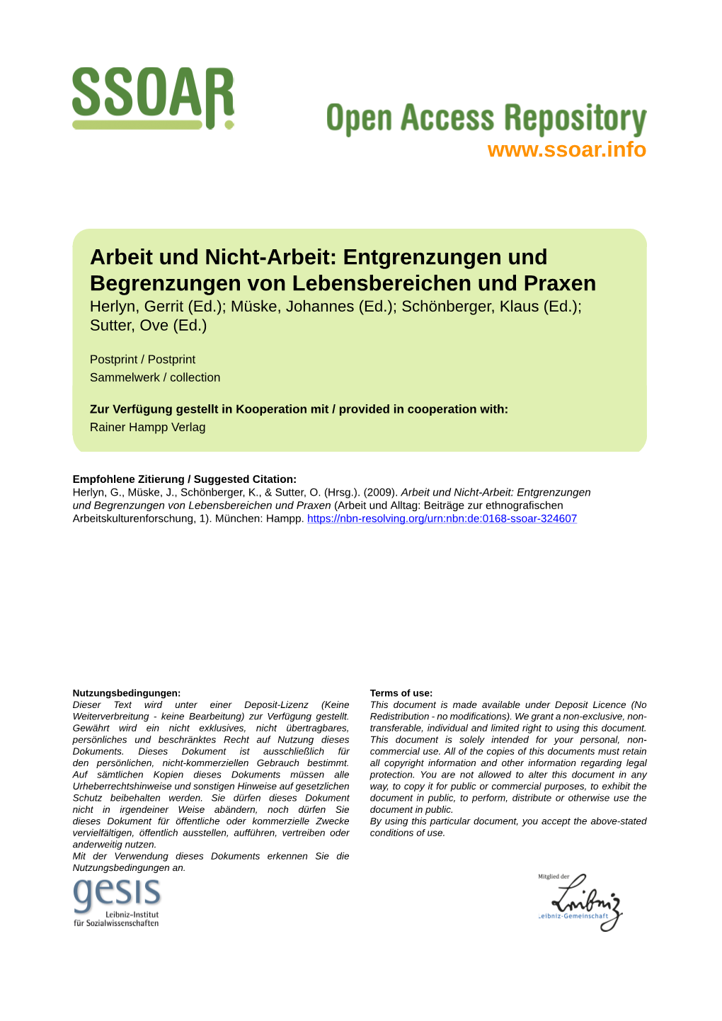 Arbeit Und Nicht-Arbeit: Entgrenzungen Und Begrenzungen Von Lebensbereichen Und Praxen