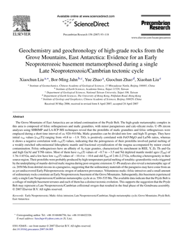 Geochemistry and Geochronology of High-Grade Rocks from the Grove