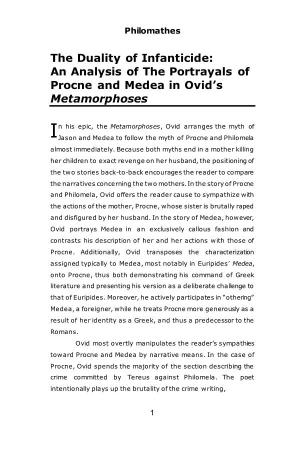 An Analysis of the Portrayals of Procne and Medea in Ovid's