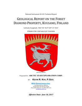 Geological Report on the Foriet Diamond Property, Kuusamo, Finland