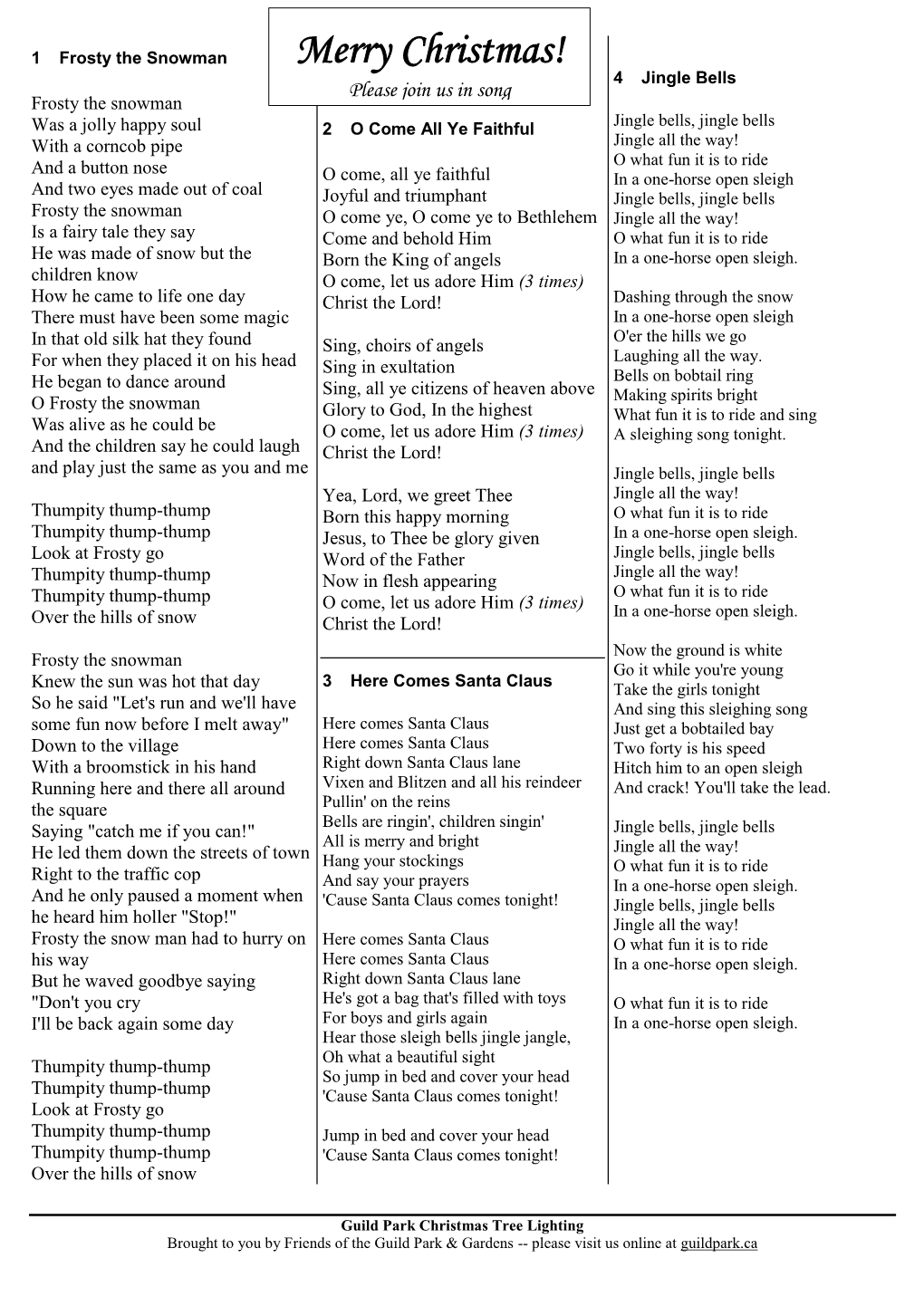 Christmas Carol Sheet