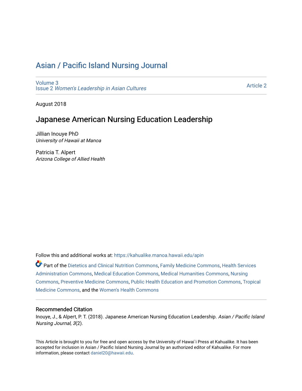 Japanese American Nursing Education Leadership