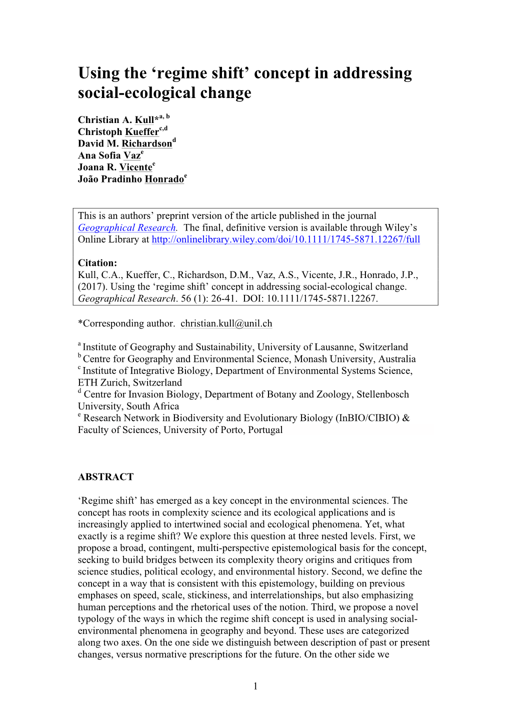 'Regime Shift' Concept in Addressing Social-Ecological Change