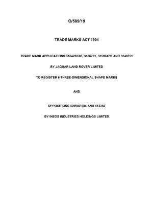 Trade Marks Inter Partes Decision O/589/19
