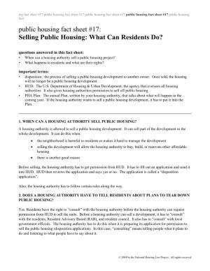 Selling Public Housing: What Can Residents Do?