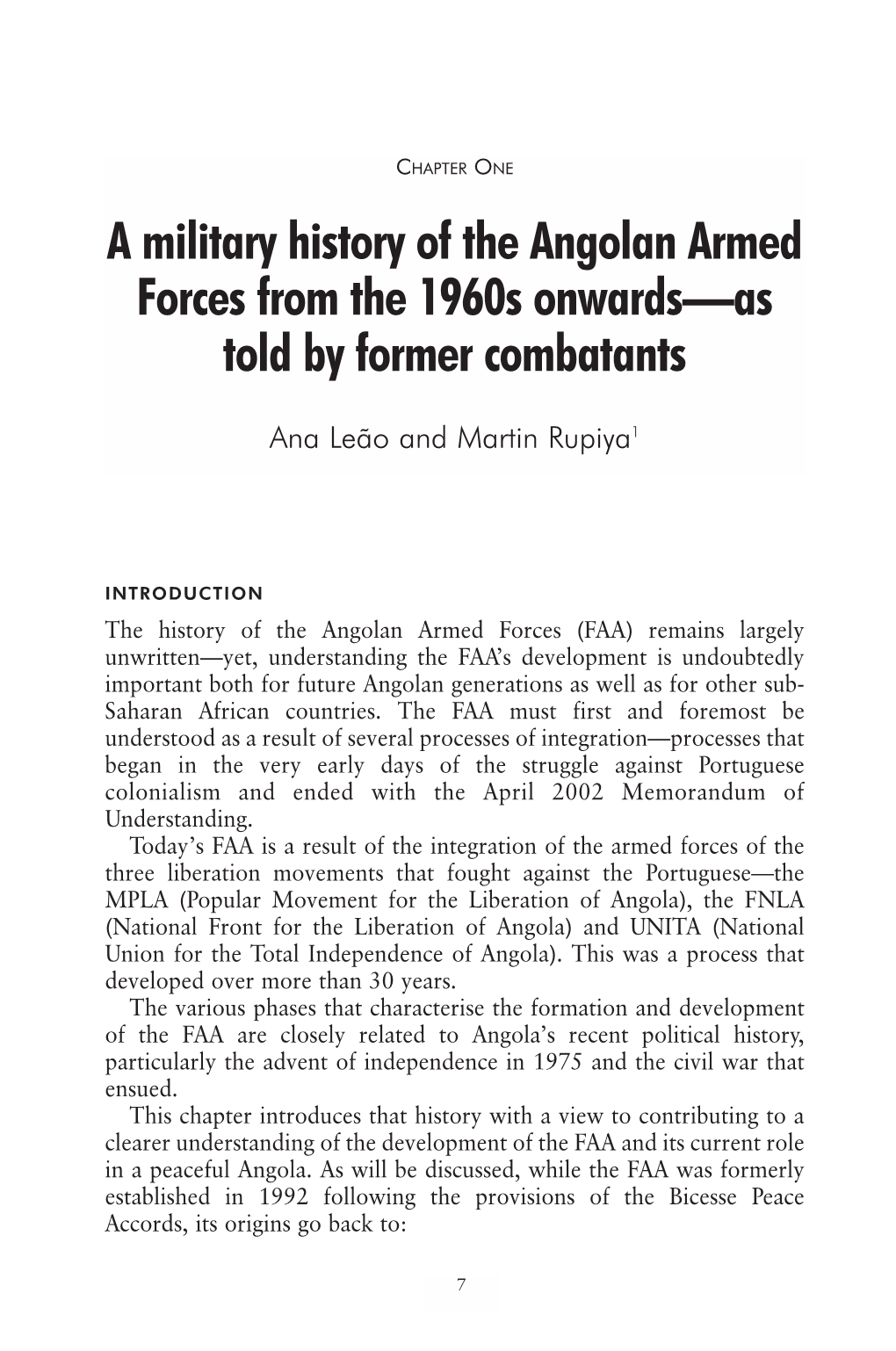 A Military History of the Angolan Armed Forces from the 1960S Onwards—As Told by Former Combatants