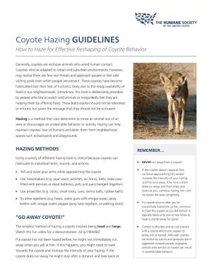 Coyote Hazing GUIDELINES How to Haze for Effective Reshaping of Coyote Behavior