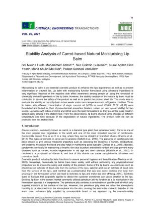 Stability Analysis of Carrot-Based Natural Moisturising Lip Balm, Chemical Engineering Transactions, 83, 49-54 DOI:10.3303/CET2183009