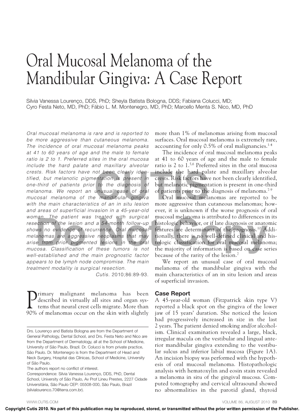 Oral Mucosal Melanoma Of The Mandibular Gingiva A Case Report Docslib