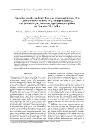 Population Densities and Water-Loss Rates of Gymnophthalmus Pleii, Gymnophthalmus Underwoodi (Gymnophthalmidae), and Sphaerodact