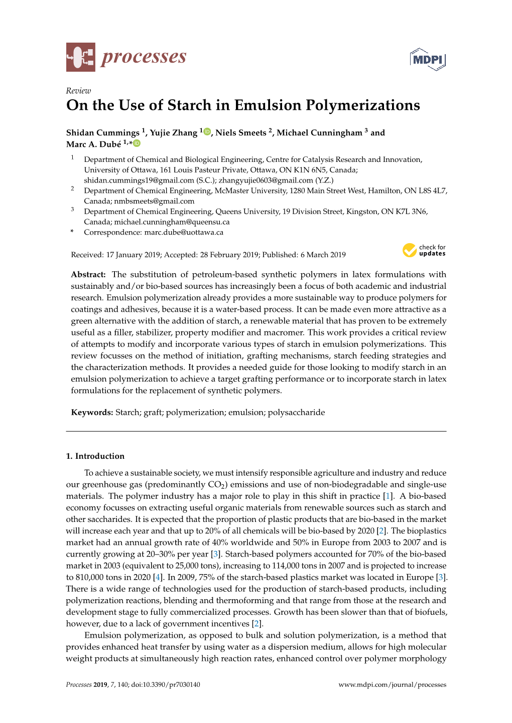 On the Use of Starch in Emulsion Polymerizations