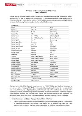 Principles for Conducting Sales on TV Channels of POLSAT MEDIA