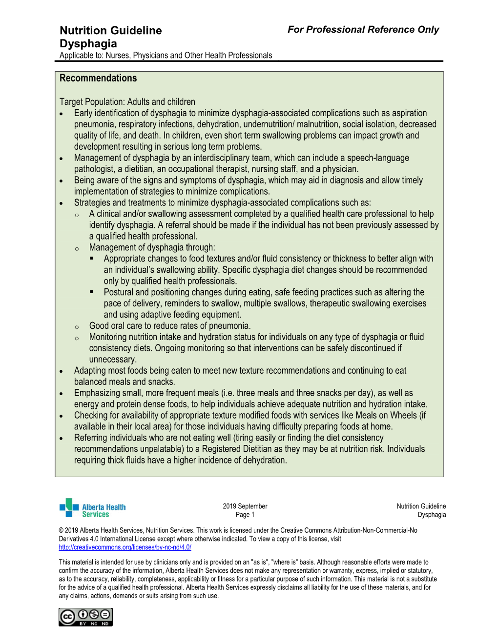 Dysphagia Nutrition Guideline