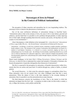 Stereotypes of Jews in Poland in the Context of Political Antisemitism