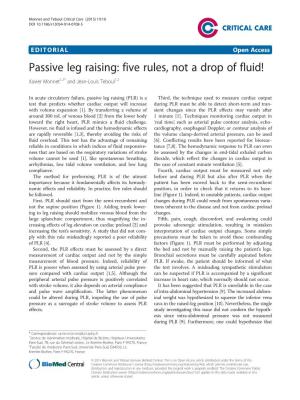 Passive Leg Raising: Five Rules, Not a Drop of Fluid! Xavier Monnet1,2* and Jean-Louis Teboul1,2