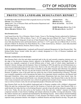 Protected Landmark Designation Report