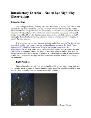 Introductory Exercise – Naked Eye Night Sky Observations Introduction