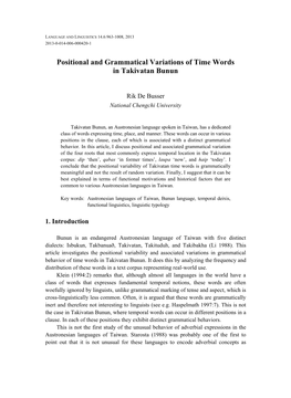 Positional and Grammatical Variations of Time Words in Takivatan Bunun